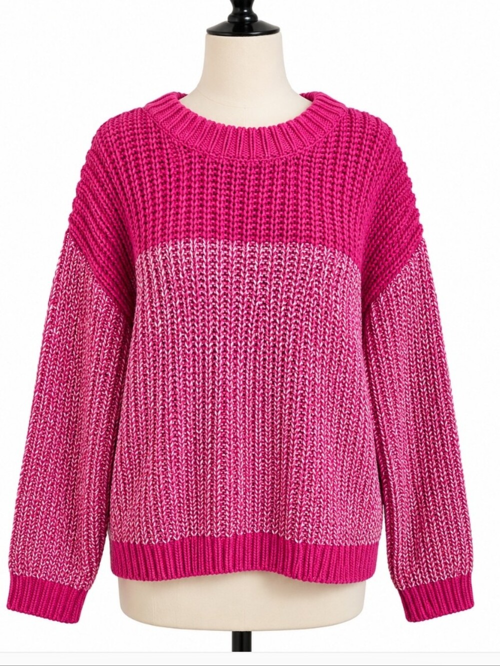 Lou & Grey Marled Pink Colorblock Chunky Knit Sweater Crewneck Sweater Large